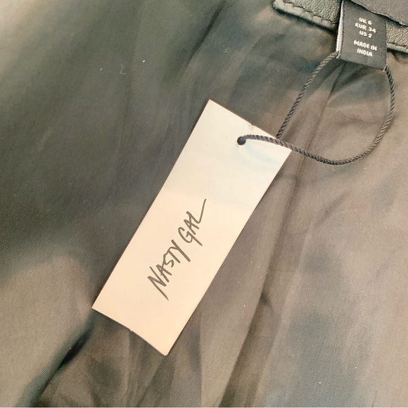 🖤 Nasty Gal Black Real Leather Oversized Tie-Waist Shirt Jacket Shacket - Picture 13 of 13